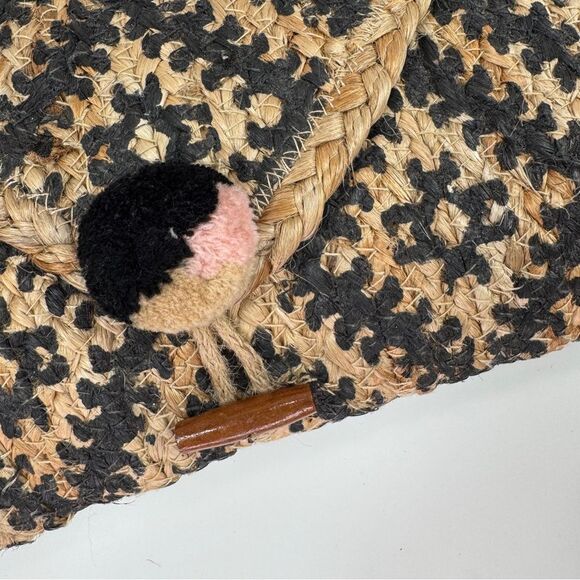 America & Beyond Printed Woven Jute Boho Envelope Clutch Bag Tan Black - Picture 7 of 12